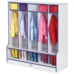 Jonti-Craft Rainbow Accents Step 5 Section Locker - 5 Compartment(s) - 50.5" Height x 48" Width x 17.5" Depth - Double Hook, Durable - Blue - 1 Each