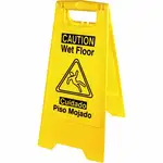 Genuine Joe Universal Graphic Wet Floor Sign - 1 Each - English, Spanish - Wet Floor Print/Message - Foldable - Yellow
