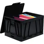 Storex Collapsible Storage Crate - External Dimensions: 14.3" Width x 17.3" Depth x 10.5"Height - 45 lb - 9.25 gal - Media Size Supported: Letter, Legal - Lid Lock Closure - Heavy Duty - Stackable - Plastic - Black - For File Folder, Letter, Document, Fil