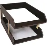 Dacasso Leather Double Legal-Size Trays - Desktop - Chocolate Brown - Top Grain Leather, Velveteen, Felt - 1 Each