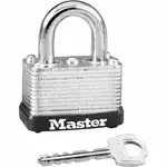 Master Lock Warded Padlock - Keyed Different - 0.25" Shackle Diameter - Cut Resistant, Dirt Resistant - Laminated Steel - Silver - 1 Each