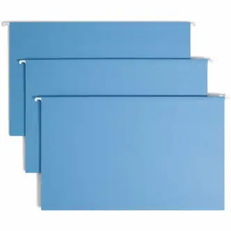 Smead Colored 1/5 Tab Cut Legal Recycled Hanging Folder - 8 1/2" x 14" - Top Tab Location - Assorted Position Tab Position - Vinyl - Blue - 10% Recycled - 25 / Box