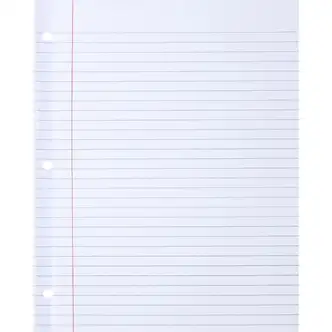 Sparco Ruled Filler Paper - 100 Sheets - Wide Ruled - Ruled Red Margin - 20 lb Basis Weight - Letter - 8 1/2" x 11" - White Paper - Subject, Reinforced Edges - Recycled - 100 / Pack