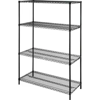 Lorell Industrial Wire Starter Shelving Unit - 48" x 18" x 72" - 4 x Shelf(ves) - 4000 lb Load Capacity - Black - Powder Coated - Steel - Assembly Required