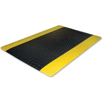Genuine Joe Safe Step Anti-Fatigue Floor Mats - Warehouse, Factory - 12 ft Length x 36" Width x 0.552" Thickness - Black, Yellow - 1Each