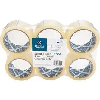 Business Source 3" Core Sealing Tape - 55 yd Length x 1.88" Width - 3" Core - Pressure-sensitive Poly - 2 mil - Adhesive Backing - Abrasion Resistant, Moisture Resistant, Split Resistant - For Packing, Sealing - 6 / Pack - Clear