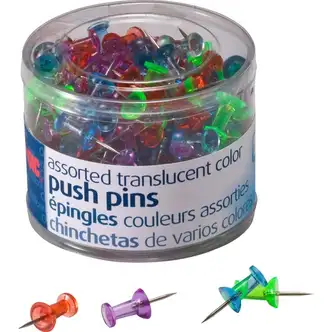 Officemate Translucent Push Pins - 0.5" Length x 0.3" Diameter - 200 / Pack - Assorted - Steel