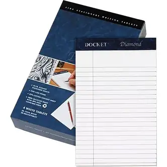TOPS Docket Diamond Writing Tablet - Jr.Legal - 50 Sheets - Double Stitched - 24 lb Basis Weight - Jr.Legal - 5" x 8" - 8" x 5" - White Paper - Perforated, Rigid, Acid-free - 4 / Box