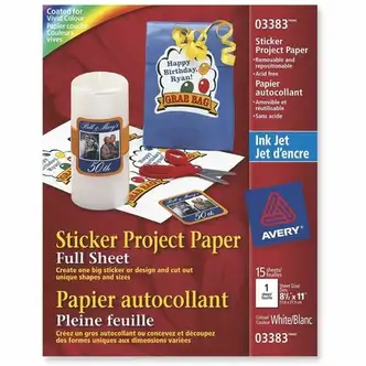 Avery Sticker Project Paper for Inkjet Printers - Letter - 8 1/2" x 11" - Matte - 6 / Carton - FSC Mix - Repositionable, Acid-free, Lignin-free, Printable, Easy Peel - Matte White