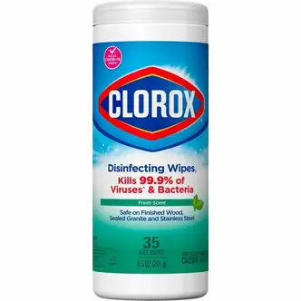 Clorox Disinfecting Cleaning Wipes - Ready-To-Use - Fresh Scent - 35 / Canister - 1 Each - Disposable, Bleach-free - Green