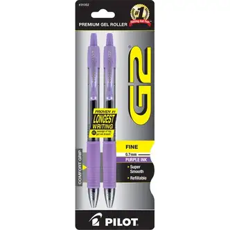 Pilot G2 Retractable Gel Ink Rollerball Pens - Fine Pen Point - 0.7 mm Pen Point Size - Refillable - Retractable - Purple Gel-based Ink - 2 / Pack