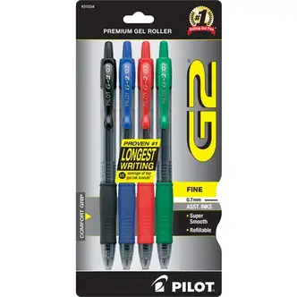 Pilot G2 Retractable Gel Ink Rollerball Pens - Fine Pen Point - 0.7 mm Pen Point Size - Refillable - Retractable - Assorted Gel-based Ink - 4 / Pack