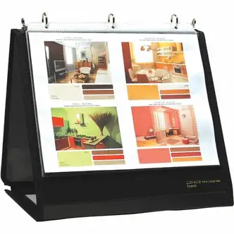 Lion Insta-Cover Round Ring Easel Binder - 1 1/2" Binder Capacity - Letter - 8 1/2" x 11" Sheet Size - 3 x Round Ring Fastener(s) - 80 Pocket(s) - Black - Recycled - Label Holder, Reinforced Sewn Edge, Business Card Holder - 1 Each