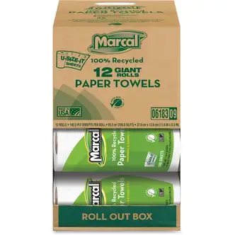 Marcal Giant Paper Towel in a Roll Out Carton - 2 Ply - 140 Sheets/Roll - White - Paper - 12 / Carton