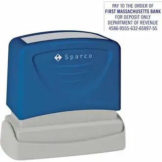 Sparco Endorsement Address Stamp - Custom Message Stamp - 1" Impression Width x 2" Impression Length - Blue - 1 Each