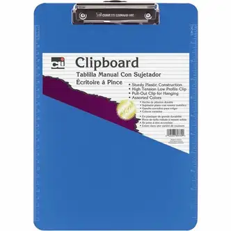 CLI Rubber Grip Plastic Clipboards - 8 1/2" x 11" - Plastic - Neon Blue - 1 Each
