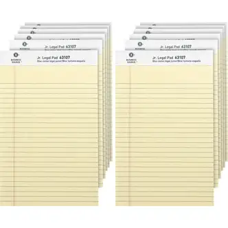 Business Source Writing Pads - 50 Sheets - 0.28" Ruled - 16 lb Basis Weight - Jr.Legal - 8" x 5" - Canary Paper - Micro Perforated, Easy Tear, Sturdy Back - 1 Dozen