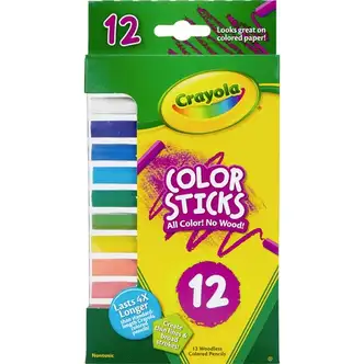 Crayola 12 Color Sticks Woodless Colored Pencils - Red, Red Orange, Orange, Yellow, Yellow Green, Green, Sky Blue, Blue, Violet, Brown, Black, ... Lead - 12 / Set