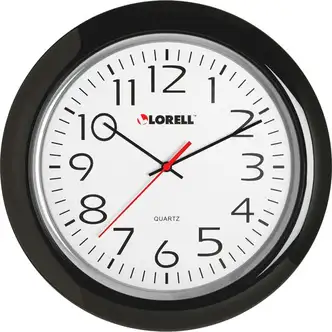 Lorell 13-1/4" Round Wall Clock - Analog - Quartz - White Main Dial - Black/Plastic Case