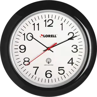 Lorell 13-1/4" Radio-Controlled Wall Clock - Analog - Quartz - White Main Dial - Black/Plastic Case