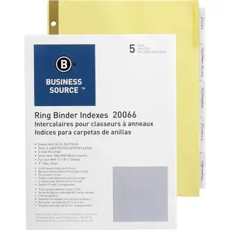 Business Source Insertable 5-Tab Ring Binder Indexes - 5 x Divider(s) - 5 Tab(s)/Set2" Tab Width - 8.5" Divider Width x 11" Divider Length - Letter - 3 Hole Punched - Buff Divider - Clear Tab(s) - Mylar Reinforcement, Insertable, Reinforced Edges, Tear Re