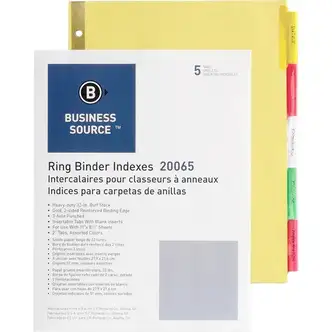 Business Source Reinforced Insertable Tab Indexes - 5 Tab(s)2" Tab Width - 8.5" Divider Width x 11" Divider Length - Letter - 3 Hole Punched - Buff Divider - Manila Tab(s) - Mylar Reinforcement, Insertable, Reinforced Edges, Punched, Tear Resistant - 5 / 
