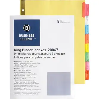 Business Source Reinforced Insertable Tab Indexes - 8 x Divider(s) - 8 Tab(s)/Set1.50" Tab Width - 8.5" Divider Width x 11" Divider Length - Letter - 3 Hole Punched - Buff Divider - Manila Tab(s) - Mylar Reinforcement, Insertable, Reinforced Edges, Punche