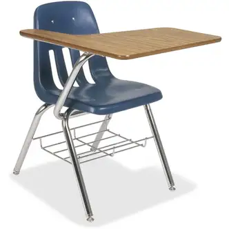 Virco 9000 Classic 9700BR Tablet-Arm Chair Desk - Laminated, Medium Oak Top - 4 Legs - 25" Table Top Length x 20" Table Top Width - 30.50" Height x 21" Width x 31" Depth - Navy - 2 / Carton
