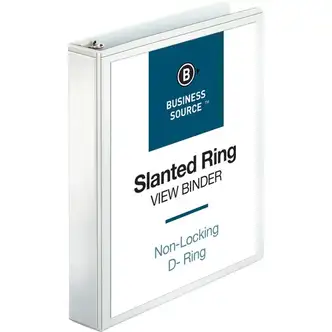 Business Source Basic D-Ring View Binder - 1 1/2" Binder Capacity - Letter - 8 1/2" x 11" Sheet Size - 375 Sheet Capacity - 3 x D-Ring Fastener(s) - Polypropylene, Chipboard - White - 1.12 lb - Clear Overlay, Spine Label, Non-glare, Sturdy, Exposed Rivet 