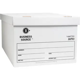 Business Source Lift-off Lid Light Duty Storage Box - External Dimensions: 15" Width x 24" Depth x 10"Height - Media Size Supported: Legal - Lift-off Closure - Light Duty - Stackable - Cardboard - White - For File - Recycled - 12 / Carton