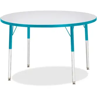 Jonti-Craft Berries Adult Height Color Edge Round Table - Laminated Round, Teal Top - Four Leg Base - 4 Legs - Adjustable Height - 24" to 31" Adjustment x 1.13" Table Top Thickness x 42" Table Top Diameter - 31" Height - Assembly Required - Powder Coated 