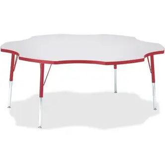 Jonti-Craft Berries Prism Six-Leaf Student Table - Laminated, Red Top - Four Leg Base - 4 Legs - Adjustable Height - 24" to 31" Adjustment x 1.13" Table Top Thickness x 60" Table Top Diameter - 31" Height - Assembly Required - Powder Coated - 1 Each