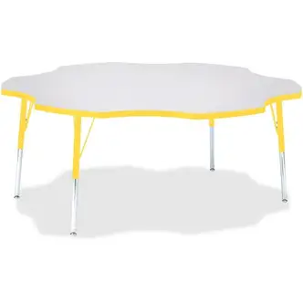 Jonti-Craft Berries Prism Six-Leaf Student Table - Laminated, Yellow Top - Four Leg Base - 4 Legs - Adjustable Height - 24" to 31" Adjustment x 1.13" Table Top Thickness x 60" Table Top Diameter - 31" Height - Assembly Required - Powder Coated - 1 Each