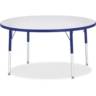 Jonti-Craft Berries Adult Height Color Edge Round Table - Gray Round, Laminated Top - Four Leg Base - 4 Legs - Adjustable Height - 24" to 31" Adjustment x 1.13" Table Top Thickness x 48" Table Top Diameter - 31" Height - Assembly Required - Powder Coated 