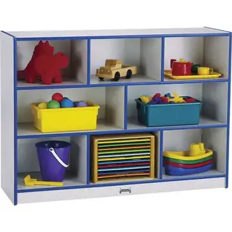 Jonti-Craft Rainbow Accents Super-size Mobile Storage - 35.5" Height x 48" Width x 15" DepthFloor - Laminated, Durable, Kick Plate, Built-in Wheels - Teal - Hard Rubber - 1 Each