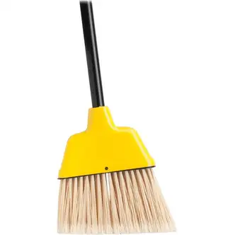 Genuine Joe Angle Broom - Polyvinyl Chloride (PVC) Bristle - 47" Handle Length - 54.5" Overall Length - Plastic Handle - 1 Each - Yellow