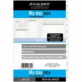 At-A-Glance 2024 Daily Monthly Planner Two Page Per Day Refill, Loose-Leaf, Desk Size - Daily, Monthly - 12 Month - January 2024 - December 2024 - 8:00 AM to 7:00 PM, Hourly - 1 Day Double Page Layout - 5 1/2" x 8 1/2" White Sheet - 7-ring - Desk - White 