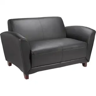 Lorell Accession Reception Loveseat - 55" x 34.5" x 31.3" - Leather Black Seat - Leather Black Back - 1 Each