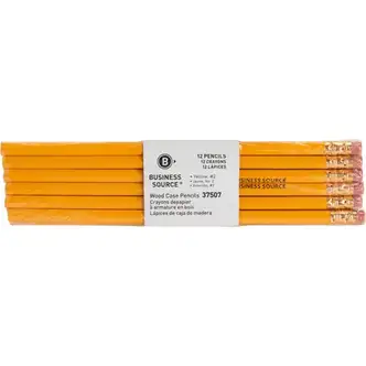 Business Source Woodcase No. 2 Pencils - #2 Lead - Yellow Wood Barrel - 1 Dozen