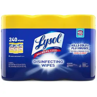 Lysol Lemon/Lime Disinfecting Wipes - For Multi Surface, Multipurpose - Lemon, Lime Blossom Scent - 80 / Canister - 3 / Pack - Pre-moistened, Deodorize, Disinfectant, Anti-bacterial - White