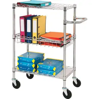 Lorell 3-Tier Rolling Cart - 99 lb Capacity - 4 Casters - Steel - x 16" Width x 26" Depth x 40" Height - Chrome - 1 Each