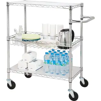 Lorell 3-Tier Rolling Cart - 99 lb Capacity - 4 Casters - Steel - x 18" Width x 30" Depth x 40" Height - Chrome - 1 Each