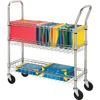Lorell Mobile Wire Mail Cart - 99.21 lb Capacity - 4 Casters - 4" Caster Size - Steel - x 34.3" Width x 12.5" Depth x 40" Height - Chrome - 1 Each