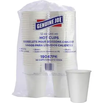 Genuine Joe 12 oz Disposable Hot Cups - 50 / Pack - White - Polyurethane - Beverage, Hot Drink