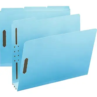 Smead 1/3 Tab Cut Letter Recycled Fastener Folder - 8 1/2" x 11" - 350 Sheet Capacity - 3" Expansion - 2 x 2K Fastener(s) - Assorted Position Tab Position - Pressboard - Blue - 100% Recycled - 25 / Box