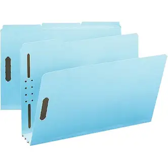 Smead 1/3 Tab Cut Legal Recycled Fastener Folder - 9 1/2" x 14 5/8" - 350 Sheet Capacity - 3" Expansion - 2 x 2K Fastener(s) - Folder - Assorted Position Tab Position - Pressboard - Blue - 100% Recycled - 25 / Box