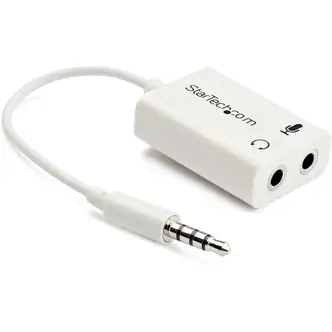 StarTech.com 3.5mm 4 Position to 2x 3 Position 3.5mm Headset Splitter Adapter M/F - White - Turns a 3.5mm combo headphone/microphone port into two distinct ports - Headphone Mic Splitter - iPhone Headset Splitter - 3.5m Headset Splitter - 4 Pin 3.5mm Spli