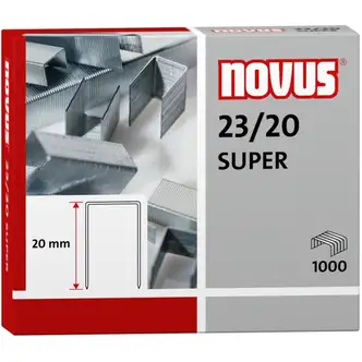 Novus 23/20 Super Heavy Duty Staples - 25/32" Leg - Silver - Steel1000 / Carton