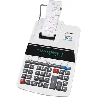 Canon MP27DII Print Calculator - Dual Color Print - Dot Matrix - 4.8 lps - Heavy Duty, Extra Large Display, Auto Power Off, Clock, Calendar, Sign Change, Item Count - 12 Digits - Fluorescent - AC Supply Powered - 3" x 8.9" x 13" - Beige - 1 Each