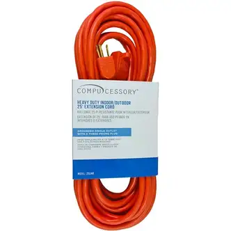 Compucessory Heavy-duty Indoor/Outdoor Extension Cord - 16 Gauge - 125 V AC / 13 A - Orange - 25 ft Cord Length - 1